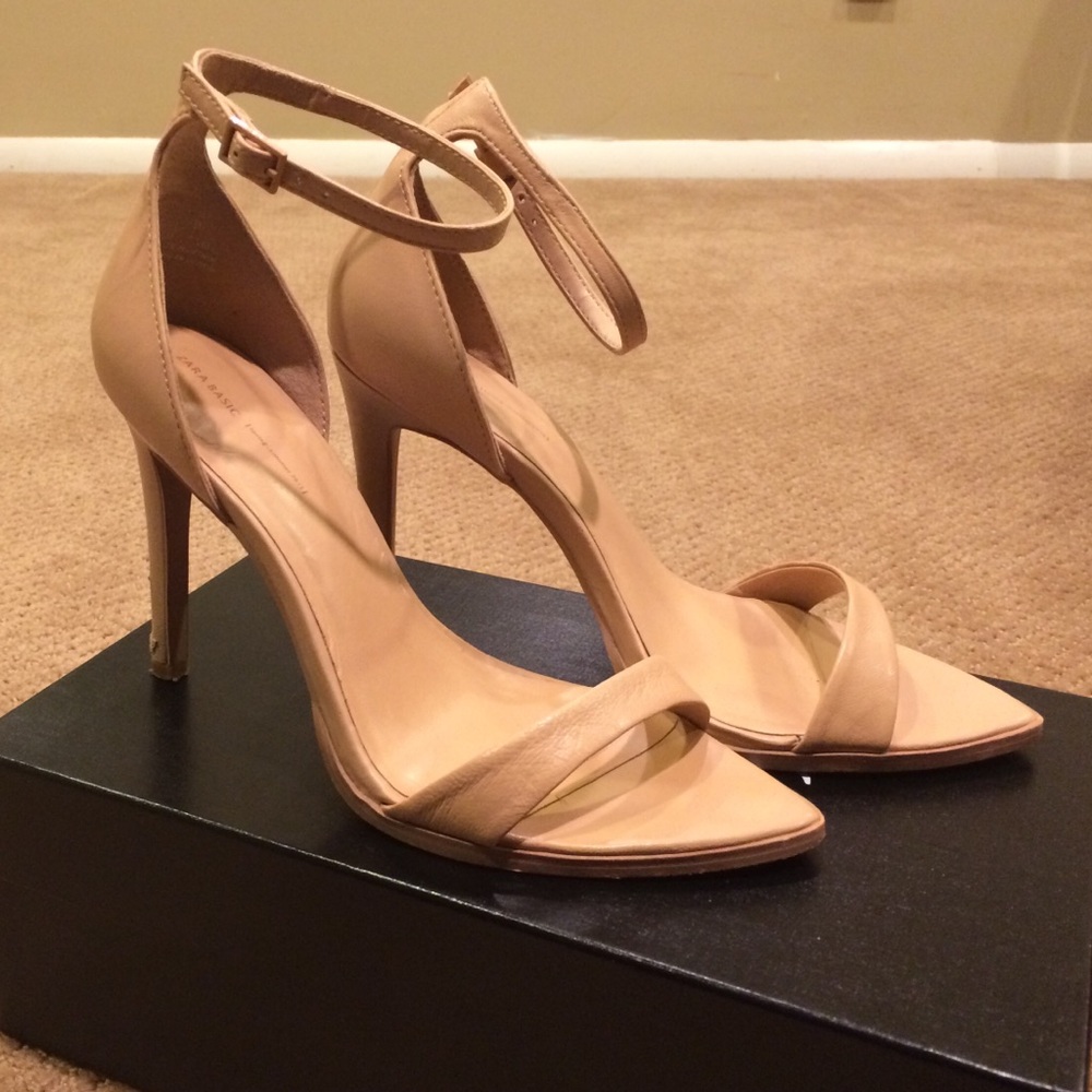 Zara nude pointed leather strappy heels